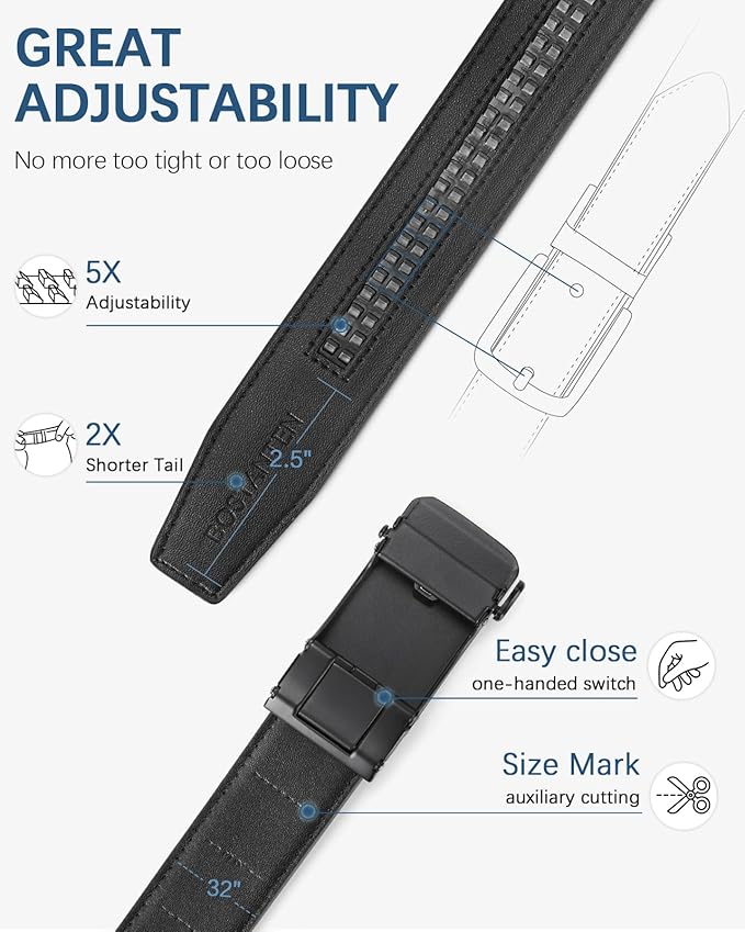 BOSTANTEN Mens Belt Leather Ratchet Belt For Men Dress and Casual with Adjustable Buckle, Trim to Fit