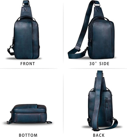 Genuine Leather Sling Bag for Men and Women Vintage Real Leather Sling Backpack Shoulder Crossbody Bags Chest Purse
