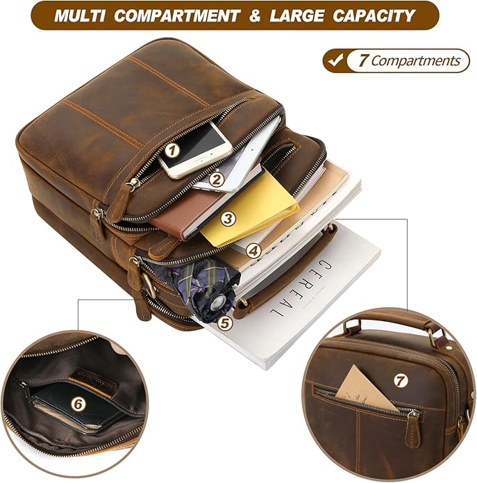 Jack&Chris Leather Messenger Bag for Men, Man Purse Crossbody Bags for Work Business