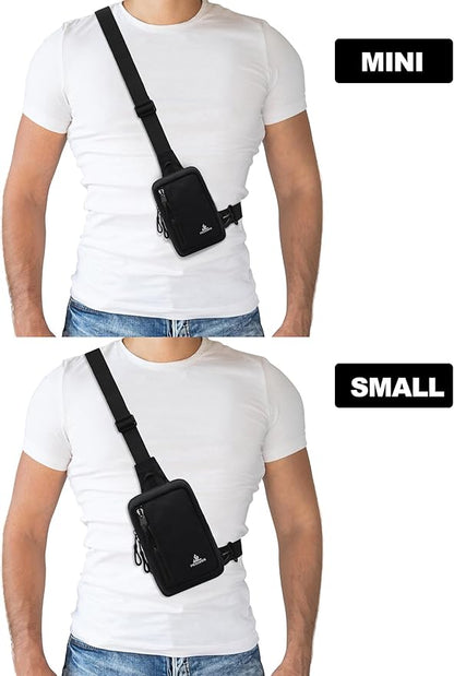 Peicees Small Crossbody Bag for Men Women Mini Sling Bag Travel Running Phone Daypack Cross Body Shoulder Bags, 2 Sizes, Small Black