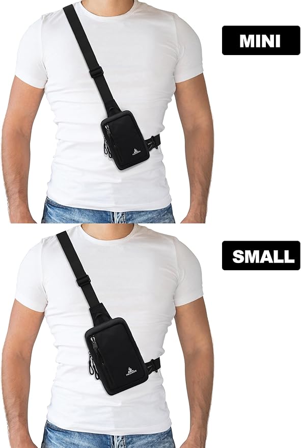 Peicees Small Crossbody Bag for Men Women Mini Sling Bag Travel Running Phone Daypack Cross Body Shoulder Bags, 2 Sizes, Mini Black