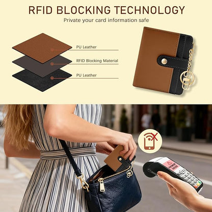 Jogjam Small Ladies Wallet, Rfid Slim Thin Compact Credit Card Women Wallet, PU Leather Bifold Cash Wallet, Zipper Coin Pocket & ID Window, Female Gifts Black and Brown