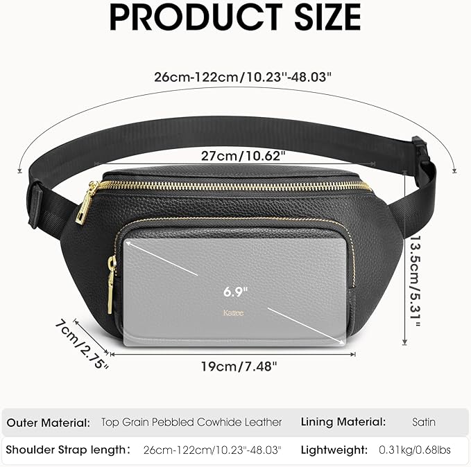 Kattee Fanny Packs for Women, Leather Crossbody Bags for Women Trendy, Small Belt Bag,Fashion Waist Packs with RFID Blocking, Black