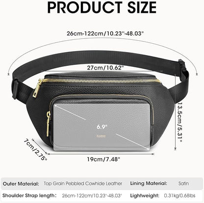 Kattee Fanny Packs for Women, Leather Crossbody Bags for Women Trendy, Small Belt Bag,Fashion Waist Packs with RFID Blocking, Black