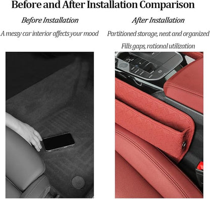 Car Seat Gap Filler Organizer, Leather Console Side Gap Filler Storage Box for Storing Phones Keys, No-Drop Automotive Seat Crevice Blocker Organizer, Universal for Truck SUV Sedan (Red)