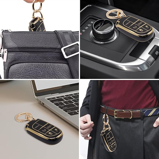 Elegananccy for Jeep Key Fob Cover, Soft Full Protection Key Case Shell Compatible with 2016 2017 2018 Jeep (Black)