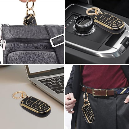 Elegananccy for Jeep Key Fob Cover, Soft Full Protection Key Case Shell Compatible with 2016 2017 2018 Jeep (Black)