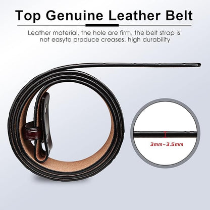 HJones Western Belts for Men without Buckle,Cowboy Belt Buckles for Men,1.5" Wide Genuine Leather Belt No Buckle