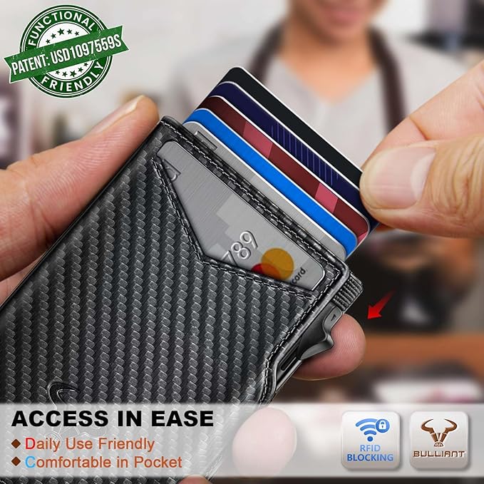 BULLIANT Men Wallet Gift Boxed,Slim Front Pocket Wallet Money Clip Card Holder 3.8"x2.7",Pop-up Access