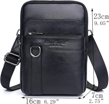 Hebetag Small Leather Sling Shoulder Bag Messenger Pack for Men Women Outdoor Travel Business