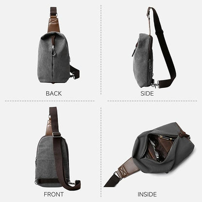 MOYYI Canvas Sling Bag Small Crossbody Bag for Men & Women, 2.5L Mini Casual Daypack Shoulder Bag, 2.5L Capacity (Grey)
