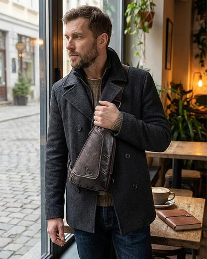 pundarika Genuine Leather sling bag for men women casual crossbody backpack small shoulder bag chest bag