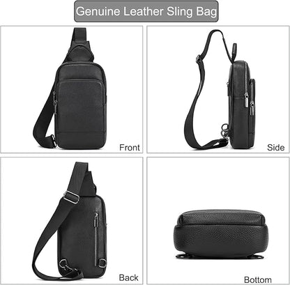 LUUFAN Men's Genuine Leather Sling Bag Chest Shoulder Backpack Crossbody Bag for Casual Sports Hiking Running Travel