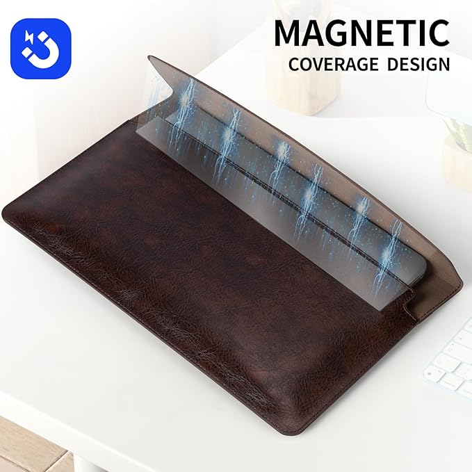 13 Inch Leather Laptop Sleeve for MacBook Neo (Apple A18 Pro) & MacBook Air 13 Inch M5 M4 M3 M2 M1 & MacBook Pro 13 Inch M2 M1,Protective Case Cover with Magnetic Closure,Vintage Mocha Brown