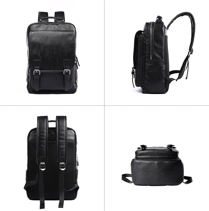 Leather Travel Laptop Backpack For Men Fit 15.6" Waterproof Vintage Backpack Business Work Knapsack College Commute Hiking Black Backpacks