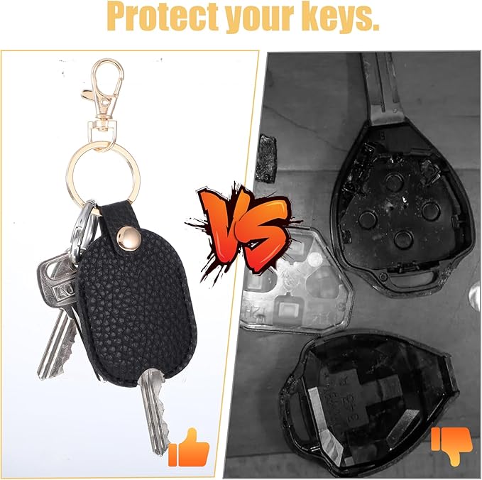 2Pcs Leather Car Key Cover Keychain Car Key Holder Leather Keychain Vintage Keys Fob Cover Stylish Keys Covers Caps Sleeve Broken Cars Loop Replacement Keychains Case Pouch Protector for Women Men