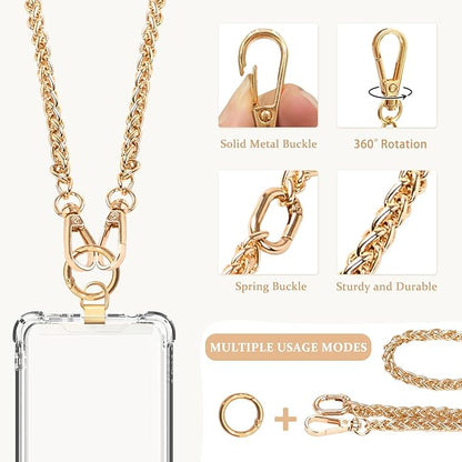 Clip and Go Phone Strap Chain Crossbody Trendy Hands-Free Cross body Cell Phone Lanyard for Women, Fashion Accessories Neck Chain for iPhone and Smartphone, Gold