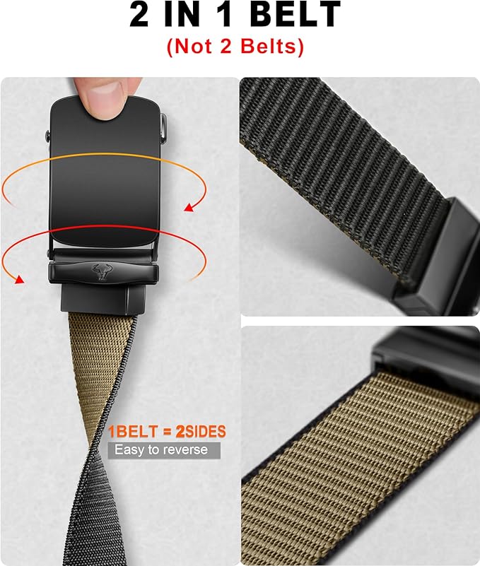 BULLIANT Men Belt-Reversible Ratchet Belt Stretchable for Gift Men Work Casual Golf 1 3/8"-Cut For Fit -2 In 1Belt