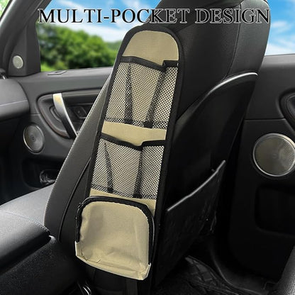 Car Seat Side Organizer, Seat Side Storage Pocket, Multifunctional Mesh Net Pocket, Car Multi-Pockets Backseat Organizer Side Hanging Bag for Storage Coins, Cell Phones, Glasses (Beige, 1PCS)