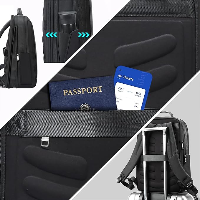 BOPai Business Smart 15.6 Inch Laptop Backpack Convertible Expandable Anti-Theft USB Charging Multi-Functional Travel Professional Work Office Men Commuter Large Black With Bottle Holder Waterproof