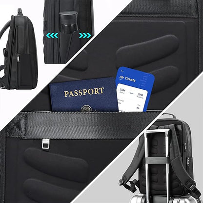 BOPai Business Smart 15.6 Inch Laptop Backpack Convertible Expandable Anti-Theft USB Charging Multi-Functional Travel Professional Work Office Men Commuter Large Black With Bottle Holder Waterproof