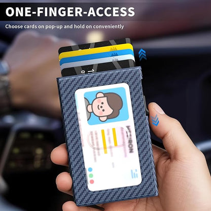 Wallet for Men Slim Minimalist Pop-up Smart Holds 5-6 Cards - RFID Blocking Metal with Money Clip, Credit Card Holder & ID Window,Business Card Cases, men accessories (Carbon Blue)