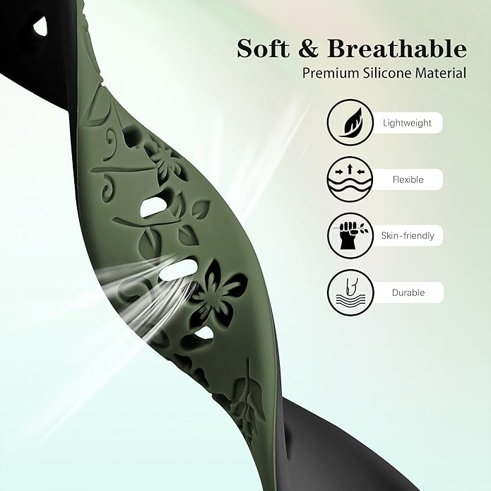 Laband 18mm Floral Engraved Band Compatible With Garmin Venu 3S 41mm/Venu 2S/Vivoactive 4S/Vivomove 3S/Venu 4 41mm/Forerunner 255S/Forerunner 265S,Soft Slim Silicone Cute Embossed Flower Strap for Men