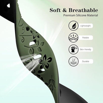 Laband 18mm Floral Engraved Band Compatible With Garmin Venu 3S 41mm/Venu 2S/Vivoactive 4S/Vivomove 3S/Venu 4 41mm/Forerunner 255S/Forerunner 265S,Soft Slim Silicone Cute Embossed Flower Strap for Men