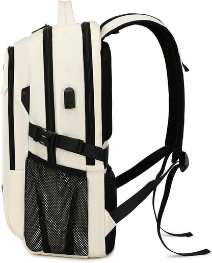 DUSLANG 17 Inch Laptop Backpack for Travel Water Resistant College Backpack for Women Laptop Bag with USB Charging Port,Beige A