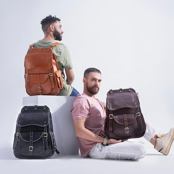 Handmade World Full Grain Leather Backpack for Men – 18 Inch Laptop Bag, Handmade Real Leather, Business Travel Work Backpack, Vintage Rucksack for Office & Carry On (Brown)