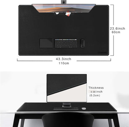 CENNBIE Leather Desk Mat Large, 43.6" x 23.6" Desk Pad Blotter Protector, Extended Non-Slip Mouse Pad, Waterproof PU Leather Large Mouse pad for Desk Office and Home (Black)
