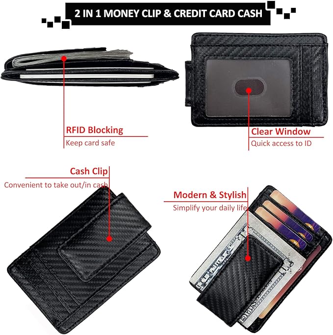 Money Clip RFID Front Pocket Wallet Men Leather Slim Minimalist Wallet