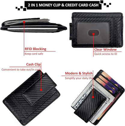 Money Clip RFID Front Pocket Wallet Men Leather Slim Minimalist Wallet