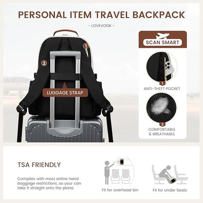 LOVEVOOK Laptop Backpack for Women with Pouch Pocket for Large Capacity Cup,18 Inch Teacher Nurse College Work Travel Backpack Purse,Waterproof Laptop Computer Bags,Grey-Black-Brown+Diamond-shaped