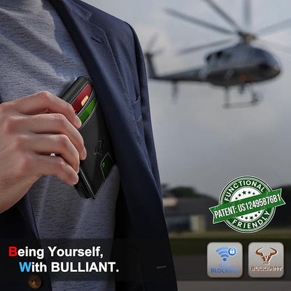 BULLIANT Men Wallet, Metal Wallet Money Clip Magnetic Flip Top Grain Leather 13 Cards Pop-up Access Simplifed Bill Folder