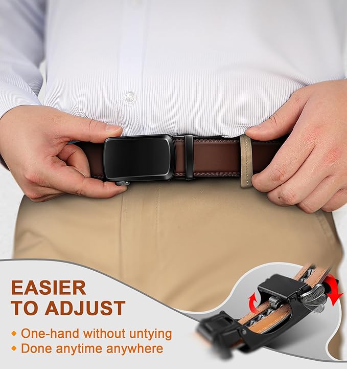 BULLIANT Men's Ratchet Belt 2 Pack-Click Leather Belt Adjustable for Men Gift 1 3/8-Cut for Perfect Fit