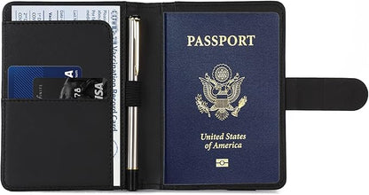 Melsbrinna Premium Leather Passport Holder Covers Case, Waterproof Rfid Blocking Travel Wallet Passport Holder with Pen Holder, Cute Passport Book for Women/Men
