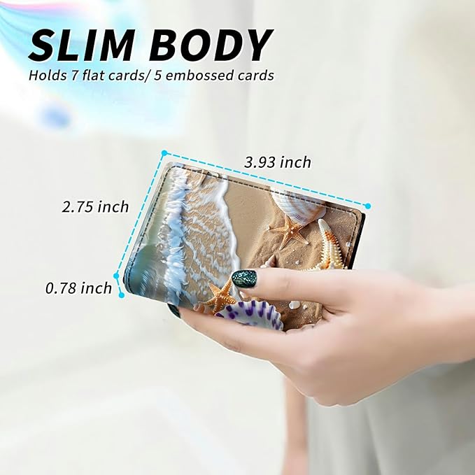 Beach Minimalist Wallet for Men Tarjeteros de hombres, Pop Up Card Case Wallet for Women, PU Leather Automatic Credit Card Holder Metal Money Clip Wallet RFID Blocking Bifold Pocket Wallet