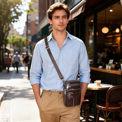 MASIWEI Real Leather Crossbody Bag for Men Women Hiking Small Purse Convertible Belt Loop Shoulder Bag for Phone Passport