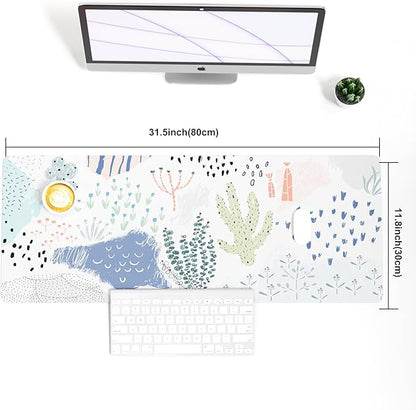 Colorful Star Large Mouse Pad, Waterproof PU Leather Abstract Desk Mat for Women Girls, Cute Desk Accessories Minimalist Home Office Decor, Kids Deak Pad Non-Slip Writing Mat 31.5" x 11.8"