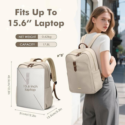 Laptop Backpack for Women,Casual Work Business Backpacks Purse Carry on Travel Backpack,15.6 Inch,Apricot