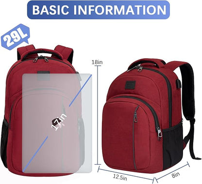 LARIPOP Carry On Backpack for Airplane, 15.6 Inch Laptop Backpack with USB Charging Port, Water Resistant Business Travel Backpack, Lightweight College School Bookbag Anti Theft for Men Women, Red