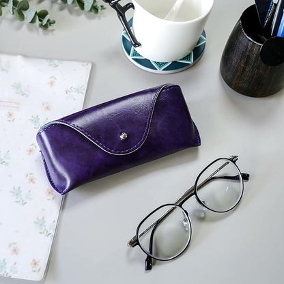 LogHog Portable Leather Glasses Case,Flexible Sunglasses Pouch Slim Case for Women Men Horizontal Eyeglass Case
