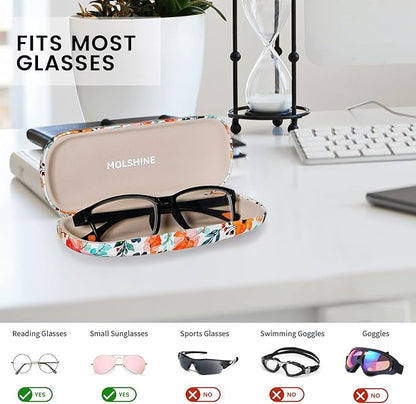 molshine Hard Shell PU Leather Glasses Case,Travel Portable Eyeglass Case for Men Women Girl Travel Study Work