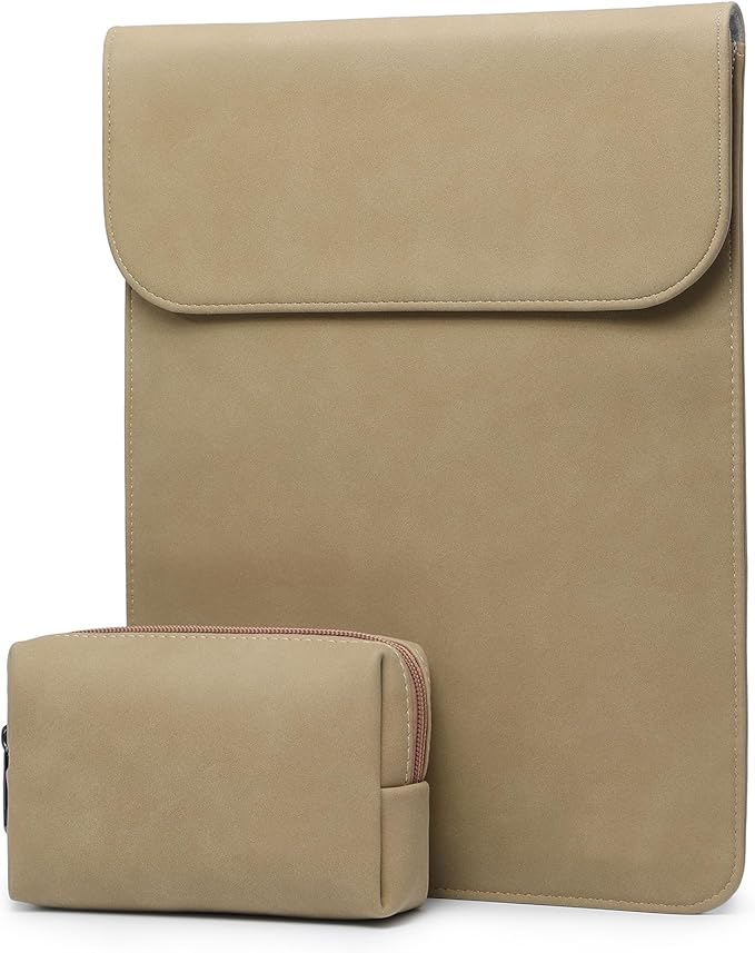 HYZUO 15 Inch Laptop Sleeve Case Bag for MacBook Air 15 M5 A3448 M4 A3241 M3 A3114 M2 A2941 2026-2023, 15" Surface Laptop 7/6/5/4/3, MacBook Pro 15 2019-2016, Faux Suede Leather, Khaki