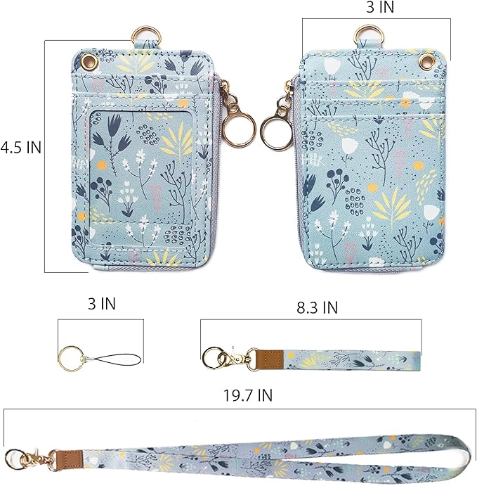 bolimoss Lanyard with Wallet,Zip ID Case with Lanyard,Lanyard Badge Holder,Lanyard Wallet for Women,Fashion Lanyard Wallet, ID Case Wallet with Lanyard（ Light Blue Gray ）