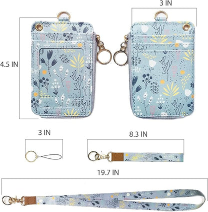 bolimoss Lanyard with Wallet,Zip ID Case with Lanyard,Lanyard Badge Holder,Lanyard Wallet for Women,Fashion Lanyard Wallet, ID Case Wallet with Lanyard（ Light Blue Gray ）