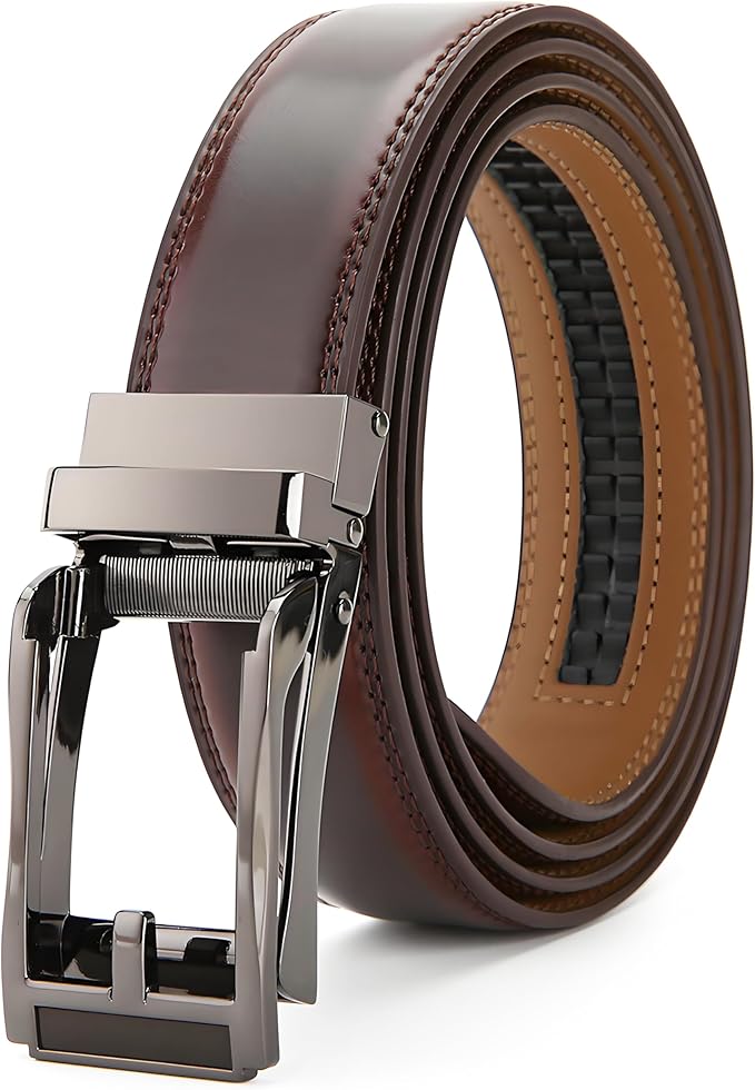 Men's Belt, Leather Ratchet Belt For Men's Dress 3.0cm,1 1/8" Size Adjusted Automatic Buckle