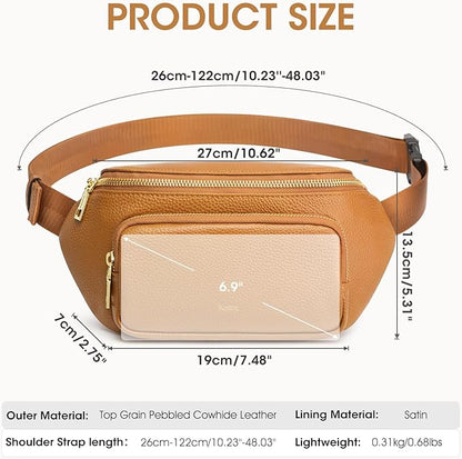Kattee Fanny Packs for Women, Leather Crossbody Bags for Women Trendy, Small Belt Bag,Fashion Waist Packs with RFID Blocking, Brown