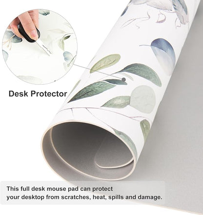 Colorful Star Large Mouse Pad, PU Leather Waterproof Desk Mat, Computer Gaming Mouse Pad, XXL Full Table Mousepad Non Slip Desk Pad for School Office Home 23.6" x 13.8" - Fresh Eucalyptus Leaves